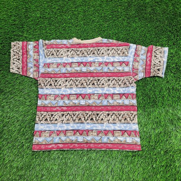 Vintage 80s Tribal Aztec Crop-Top Shirt Womens Medium 19x21 - Picture 2 of 10